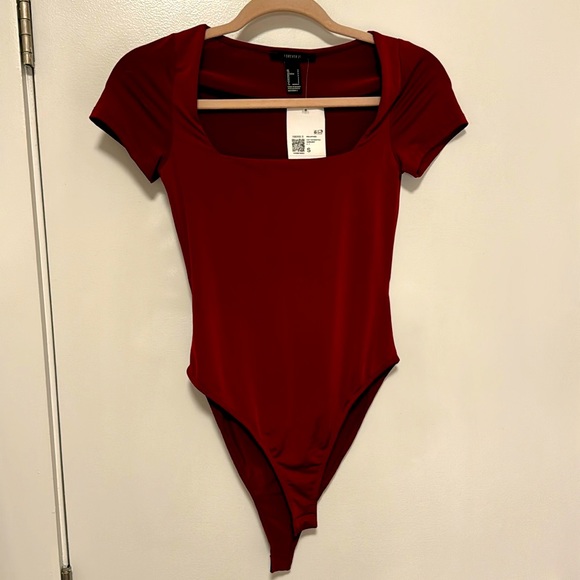 NWT forever 21 square neck snack bodysuit s small snap square neck scoop - Picture 2 of 4